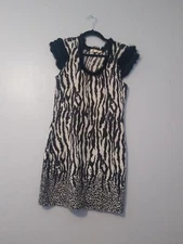 Axyeh Anthropologie Dress  M Black White Fuzzy Animal Print Scoop Neck Bling
