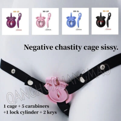 Male Small Sissy Flat Chastity Cage Device Lock Anti Cheating with 5 Rings