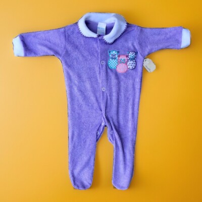 VTG Le Roi Footed Sleeper Newborn Baby Lavender Cats Unisex Birth - 10 lb New