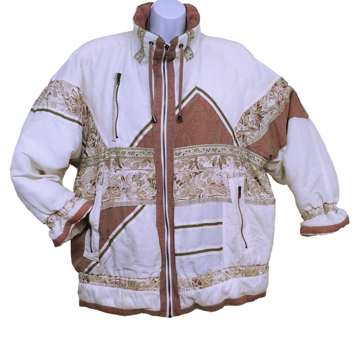 Vintage 80s Otello Pelle Quilted Jacket -M Pockets Zips Puffy