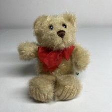 First Main 6" Teddy Bear Rinky Dinky Minky Red Ribbon Corduroy Paw Pads-EUC