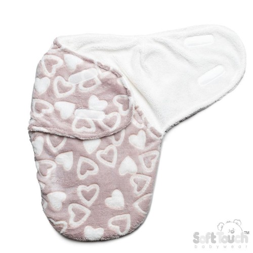 Newborn Baby Swaddle Wrap Blanket Fleece Sherpa Lining ~ 0-3M ~ Hearts Dino ~abg - Picture 6 of 8