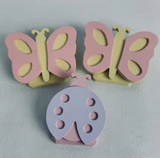 Pottery Barn Kids Butterfly Ladybug Clips Wall Hangings Set of 3 Pink Yellow