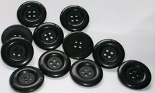 LOT OF 11 BLACK 1  1/16th inch 4 Hole raised edge flatback Buttons, NEW