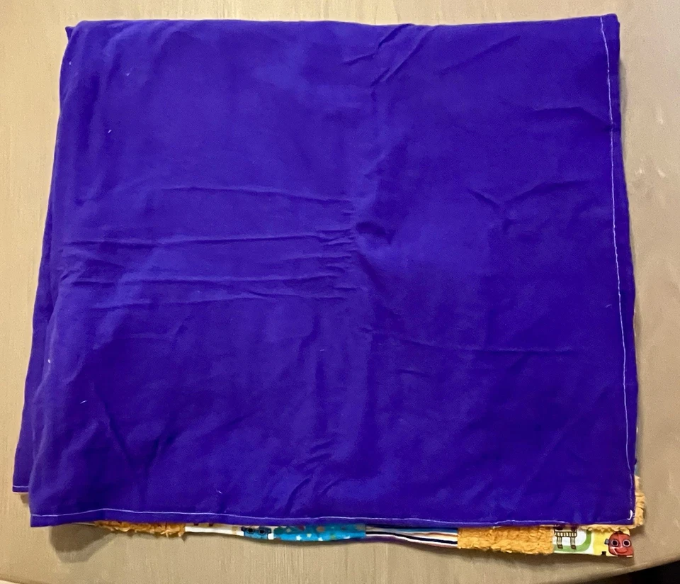 Handmade Custom Orange Blue Chanelle & Flannel Crib Quilt Featuring Robots - Image 4 of 4