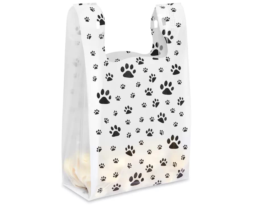 500 Pack Paw Print Plastic Shopping Bags 22x12x7 Handles Pet Store Retail