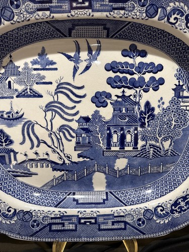 antique ridgeway Semi China England Blue Willow Large Platter 15 1/2x19 1/2 In - Picture 3 of 10