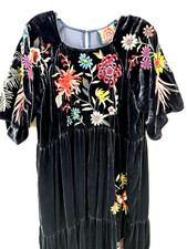 Johnny Was Women  s Large Velvet Dress Tiarei Raglan Tiered Floral Boho