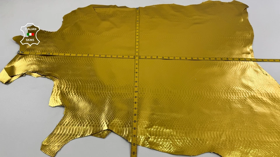 METALLIC GOLD SNAKE PRINT On Italian Calfskin Leather 2 skins 14+sqf 0.9mm C6459 - Image 4 of 4