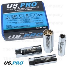 US Pro 3/8" Drive Thin Wall Spark Plug Sockets Magnetic 14 16 18 & 21mm 5943