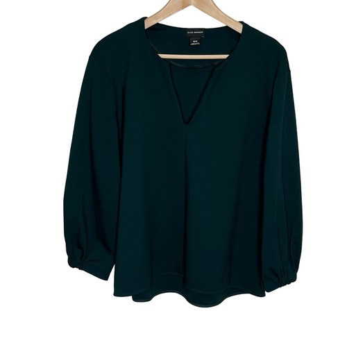 Club Monaco Women Ponte Knit Pullover Top Medium Green V Neck Boxy Minimalist