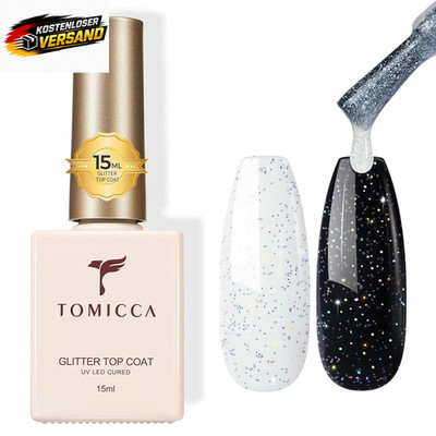 TOMICCA Glitzer Top Coat UV Gel 15ML, No Wipe Top Coat Nagellack Soak off Für Na