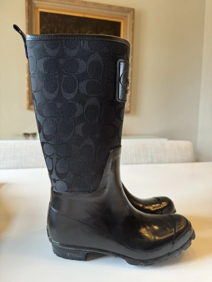 Botas de lluvia vintage EXCEPCIONALES Coach originales con estampado de firma negras perladas -6B Foto 4 de 4
