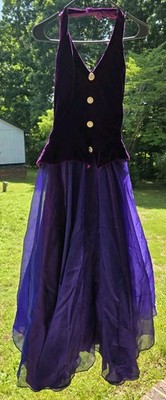 Vtg 90s DAVE & JOHNNY Vampy Goth Prom Dress 3/4 Purple Black Mesh 