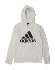 ADIDAS Womens Graphic Hoodie Jumper UK 10 Small White Cotton BY10