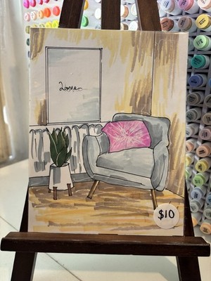 original interior drawing Urban house sketch OOAK marker building architecture