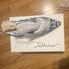 Betsey Johnson Blue/White Beaded Slingback Pointed Toe Heels US 8 M