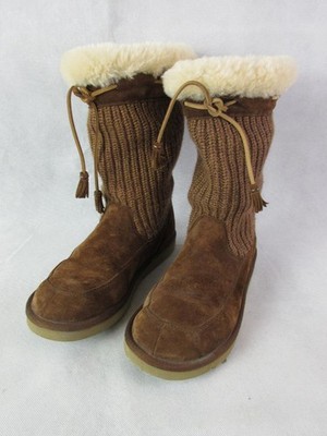 UGG AUSTRALIA 5124 SUBURB CROCHET KNIT TALL TASSEL TIE BOOTS BROWN WOMENS 9 EUC