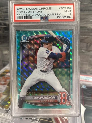 2025 Bowman Chrome Roman Anthony - PSA 9 - RARE - Aqua Refractor /125 - Red Sox