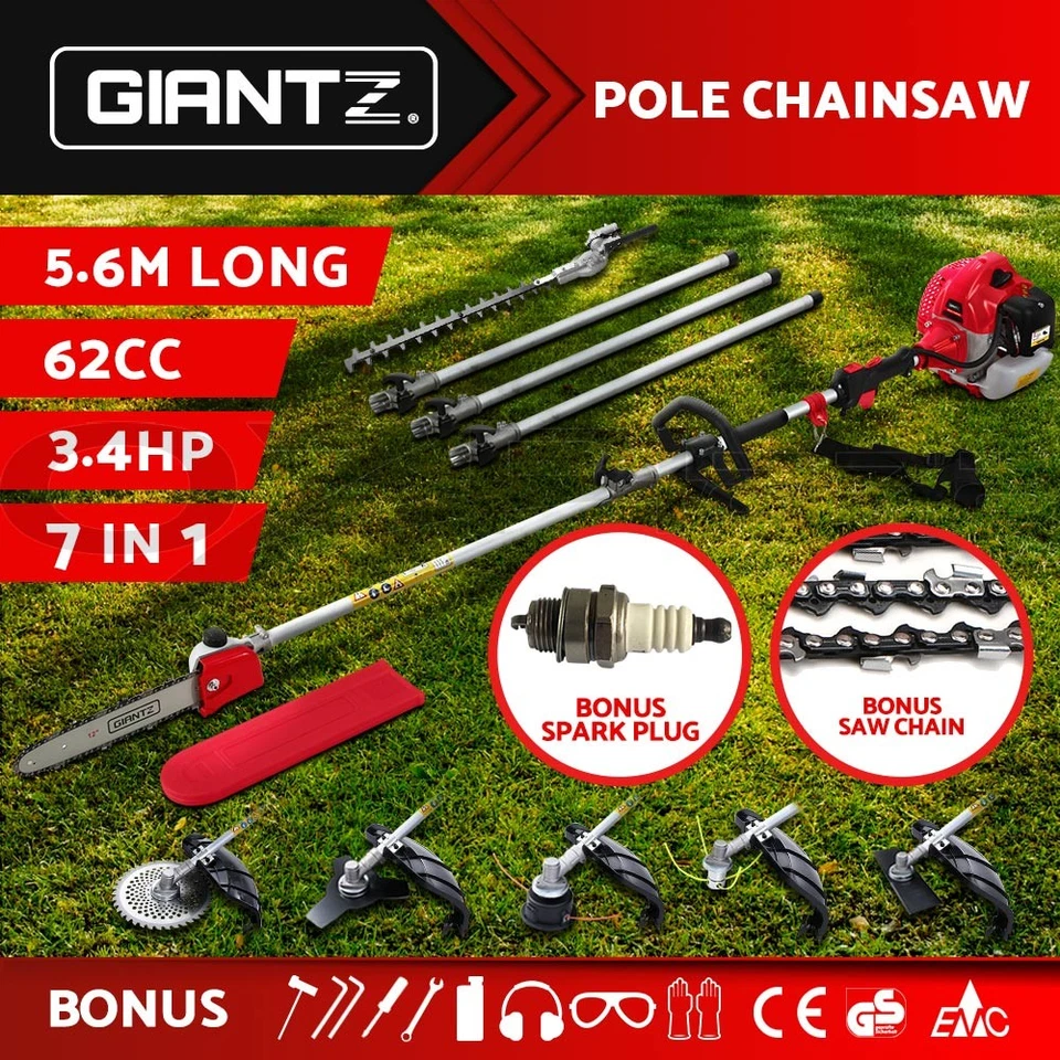 Giantz Petrol Pole Chainsaw Brush Cutter Whipper Grass Hedge Trimmer Pruner