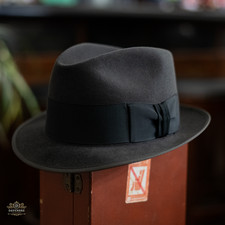 Vintage Royal DeLuxe Stetson Fur Felt Fedora Hat Bound Edge Charcoal 7 1/4