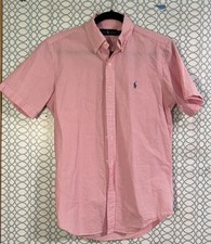 Polo Ralph Lauren Shirt Mens Small Pink Striped Seersucker RL Untucked Pony