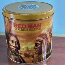 1988 RED MAN Golden Blend Tobacco Tin RED CLOUD SITTING IRON BULL TRUE EAGLE