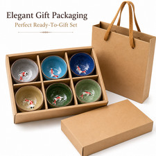 6PCS Ceramic Koi Fish Tea Cup Set Crackle Glaze Japanese Sake Cups Gift Box Hand