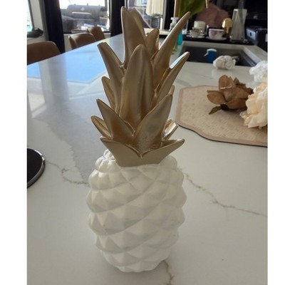 Modern White and Gold Pineapple Decorative Figurine Tropical Home Decor Accent