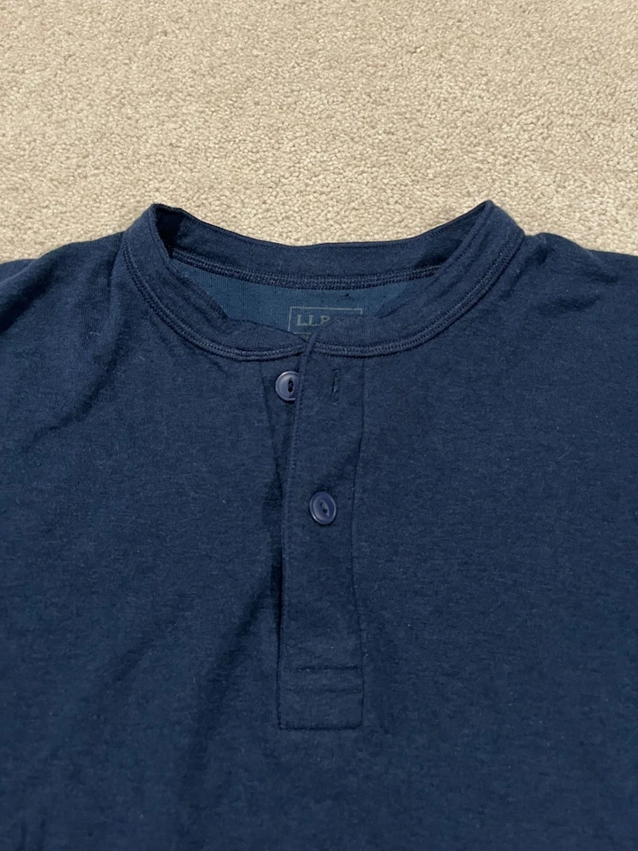 LL Bean Shirt Men Large Blue River Driver Henley Wool Button Long Sleeve Outdoor - Image 4 of 4