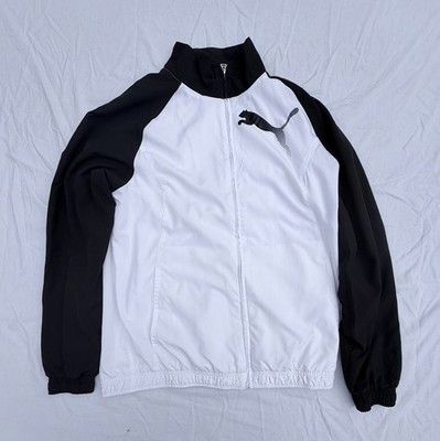 Puma Track Jacket Mens M Black White Full Zip Lightweight Mesh Lined