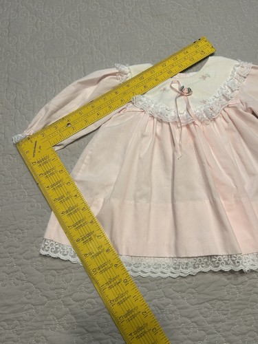 Vintage Alexis Pink Dress Lace Trim Bib Collar Embroidered Flowers 9m - Picture 7 of 13