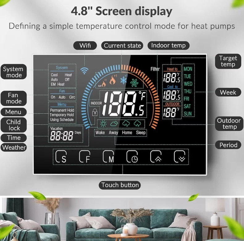 Smart Thermostat for Home, WiFi Programmable Digital Thermostat for Heat Pump - Image 2 of 4