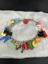 Vintage Celluloid Charms Bracelet Dog Animals Buttons 8.5”