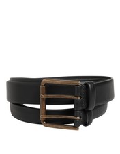Dolce & Gabbana Black Double Strap Leather Brass Buckle Men's Belt Authentic