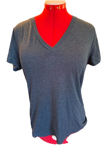 Mossimo Damen T-Shirt XL V-Ausschnitt Kurzarm leicht dunkel jeansblau