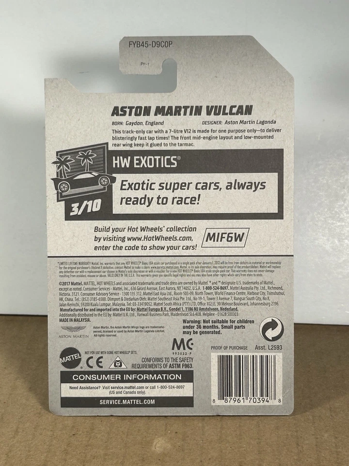 Hot Wheels New For 2019 HW Exotics Aston Martin Vulcan 3/10 HTF - Image 3 of 4