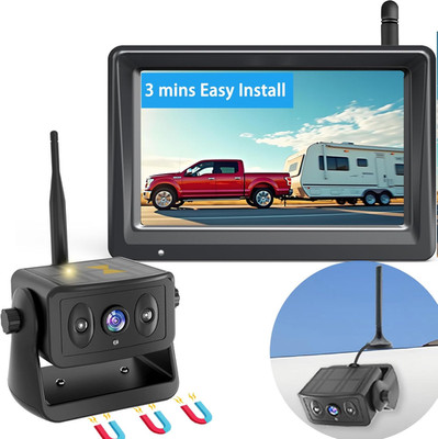 Wireless Backup Camera for Trucks, Solar Magnetic, Portable, No - Drill, No - Wi