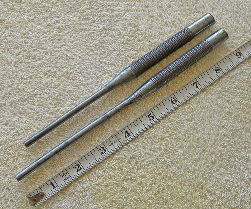 Lot Of 2 Vtg Mayhew Tool 7-32 9" Long Pin Punch Knurled Handle, Patented USA