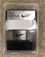 New NIKE Belts 3 In 1 Web Pack - White, Black  Khaki Belt - Trim to Fit, Golf