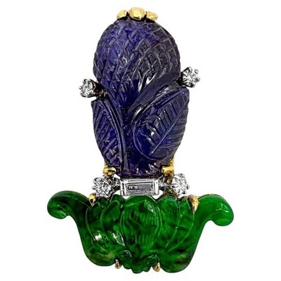 Wedderien Art-Deco Period Platinum Gold Diamond Sapphire and Jade Foliate Brooch