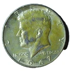 1967 KENNEDY HALF DOLLAR - 40% SILVER - UNIQUELY YELLOW TONED PIECE - BC K 56
