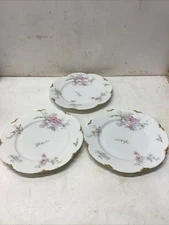 3 Antique Limoge Haviland & Co Floral Iris? Pattern W/Gold Daubs 9.75” Plates