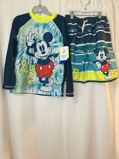 New Disney Boys Mickey Mouse Rash Guard Shirt and Short Set UPF 50 5T, 6