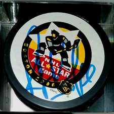 Ray Bourque Canadian retired Hand Signed All-Star Game Puck MVP vintage TRENCH 