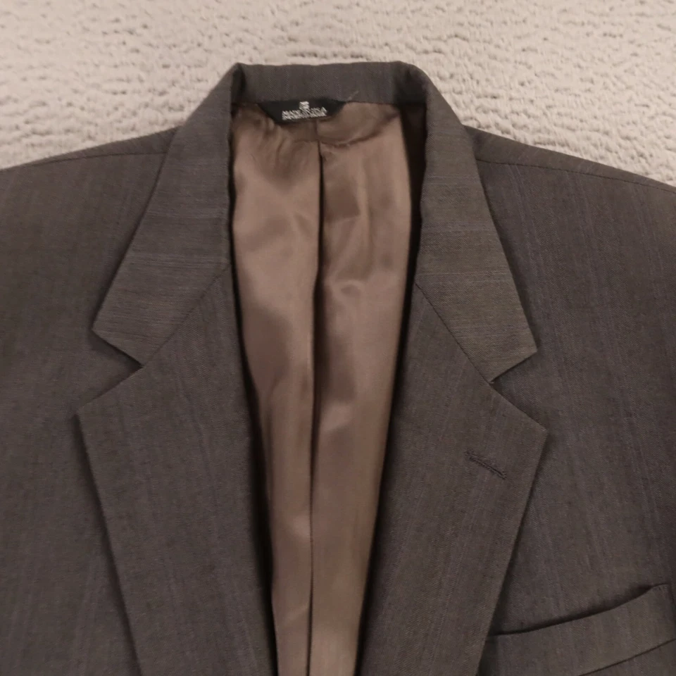 Chaqueta Perry Ellis XL Gris Marrón Azul Rayas Espiga 100% Lana EE. UU. 46R Foto 2 de 4