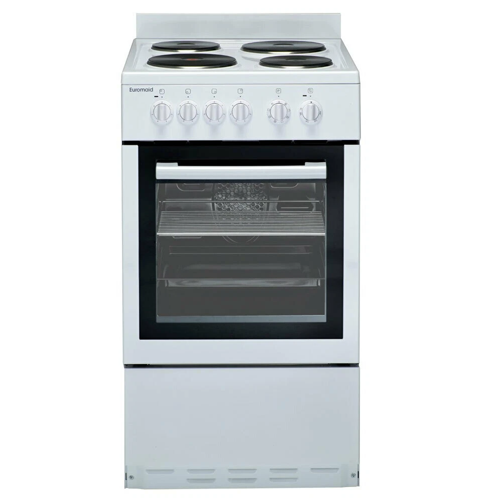 Euromaid EW50 Freestanding 50cm 63L Electric Oven 4 Burner Solid Cooktop White