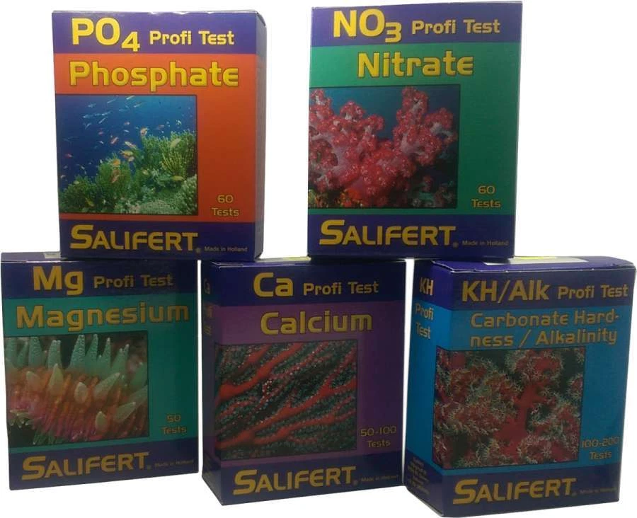 Salifert KH, Ca, Mg, NO3 + PO4 Test Bundle ideal für Meerwasseraquarium