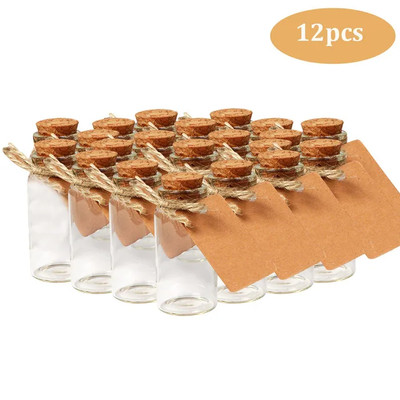 12pcs 25ml Klar Mini Glass Bottle W / Kork Hochzeit Und Geburtstagsgeschenk Deko