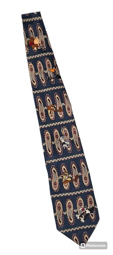Looney Tunes Mania Mens Necktie Blue Paisley 1995 Cartoon Sylvester Coyote Bugs - Picture 12 of 12